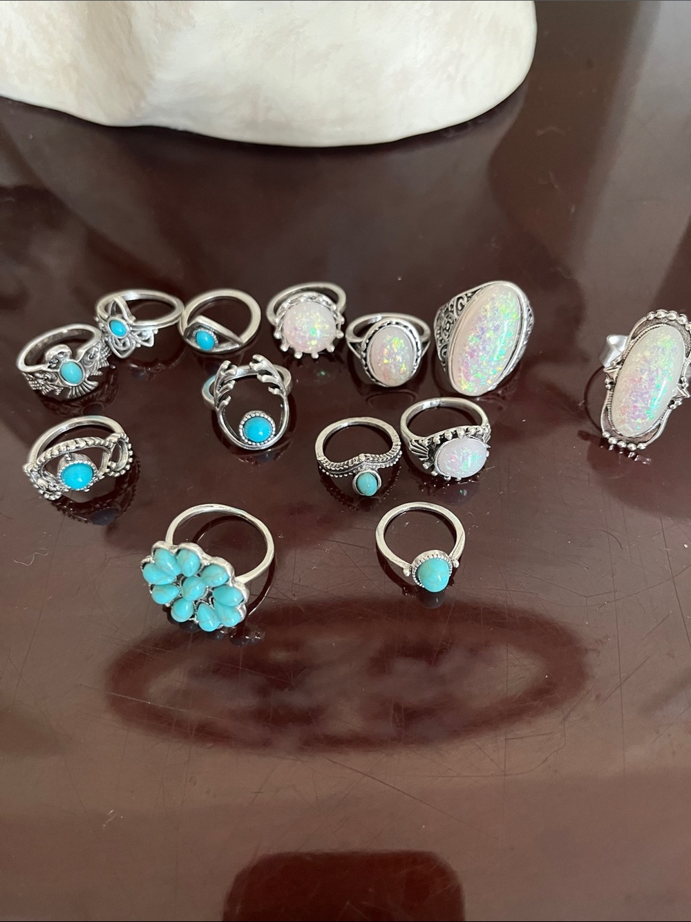Turquoise & Opal-Accent Western Stack Rings Set - Women Jewelry